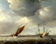 Studio of Willem van de Velde - Small Dutch Vessels in a Breeze